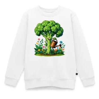Fröhlicher Brokkoli Gärtner - Kinder Premium Organic Sweatshirt - Weiß - Vorne - AI Model Kid Male (0cm)