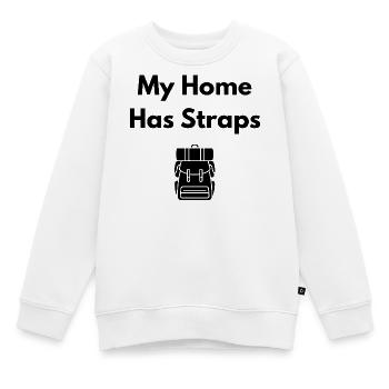 My Home Has Straps (Backpack) – Travel Shirt - Kinder Premium Organic Sweatshirt - Weiß - Vorne - AI Model Kid Male (0cm)