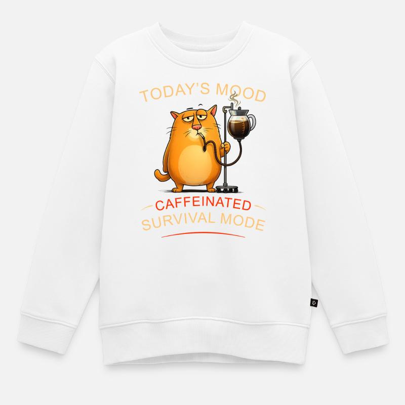 Chat du café en mode survie - Sweat Premium enfant bio - blanc