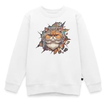 Wütende Mieze bricht durch Wand - Kinder Premium Organic Sweatshirt - Weiß - Vorne - AI Model Kid Male (0cm)
