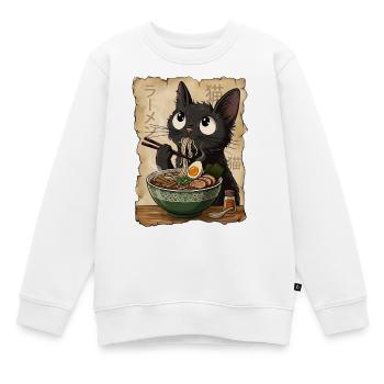 Funny black Cat eating Ramen Noodles Japan Food - Kinder Premium Organic Sweatshirt - Weiß - Vorne - AI Model Kid Male (0cm)