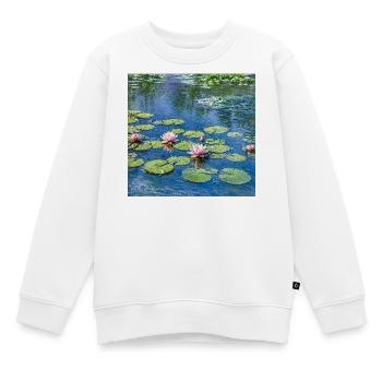 Lys sur un étang bleu - Sweat Premium enfant bio - blanc - Devant - AI Model Kid Male (0cm)