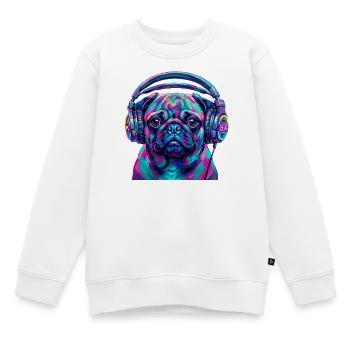 Pop Art Mops mit Kopfhörer Neon DJ Hund - Kinder Premium Organic Sweatshirt - Weiß - Vorne - AI Model Kid Male (0cm)
