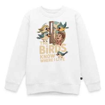 Dessin animé Les oiseaux savent où j’habite - Sweat Premium enfant bio - blanc - Devant - AI Model Kid Male (0cm)