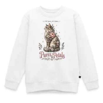 Ronronnements & Pétales – Chat aux Fleurs Romantique - Sweat Premium enfant bio - blanc - Devant - AI Model Kid Male (0cm)