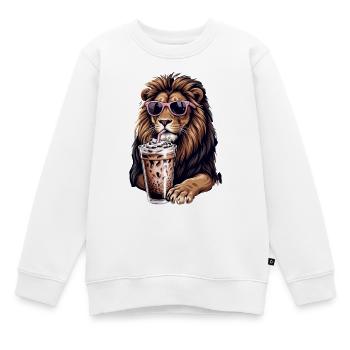 Leeuw met roze zonnebril schudt - Kinder Premium sweater biologisch - wit - Voor - AI Model Kid Male (0cm)