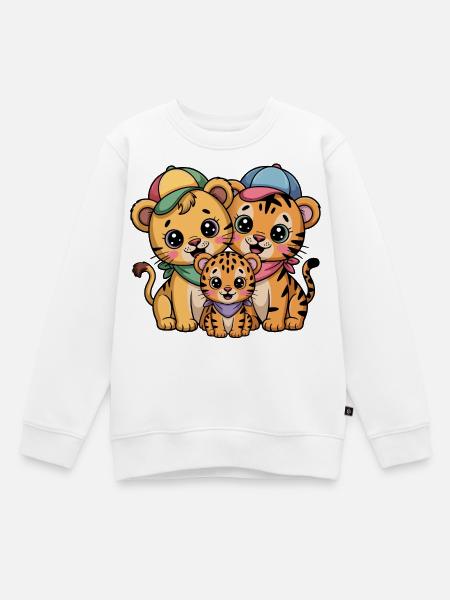 Süße Löwe Tiger Leopard Freunde - Kinder Premium Organic Sweatshirt - Weiß