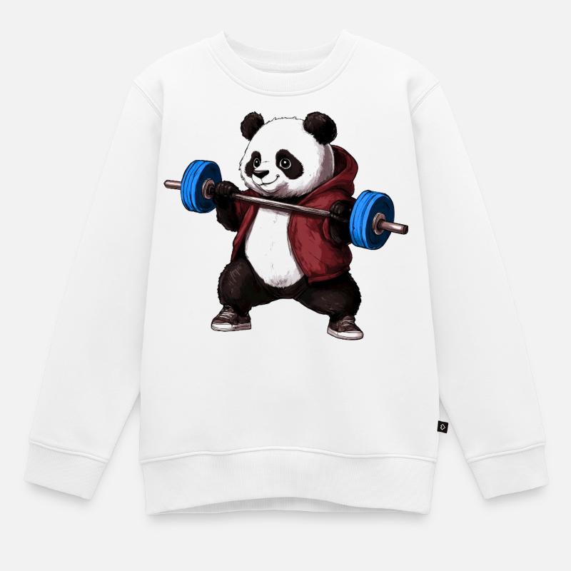 Panda mit Langhantel - Kinder Premium Organic Sweatshirt - Weiß