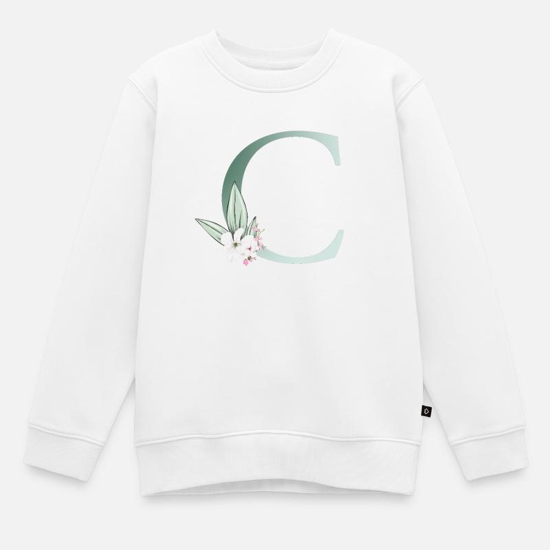 C Monogram, Floral, Customizable - Kids Premium Organic Sweatshirt - white