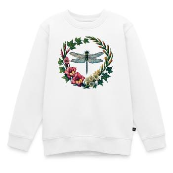 Libellen-Blumenkranzrahmen - Kinder Premium Organic Sweatshirt - Weiß - Vorne - AI Model Kid Male (0cm)