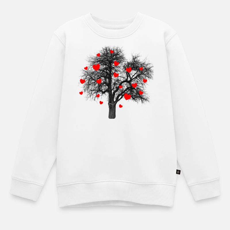 Rote Herzen Baum mit Herzen - Kinder Premium Organic Sweatshirt - Weiß