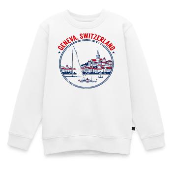 Geneva Switzerland Cityscape and Lake Emblem - Kinder Premium Organic Sweatshirt - Weiß - Vorne - AI Model Kid Male (0cm)
