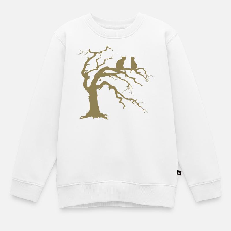 Toter baum mit 2 Katzen Silhouette - Kinder Premium Organic Sweatshirt - Weiß