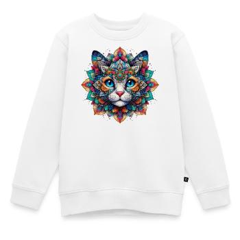 Chat décoré de Mandalas - Sweat Premium enfant bio - blanc - Devant - AI Model Kid Male (0cm)
