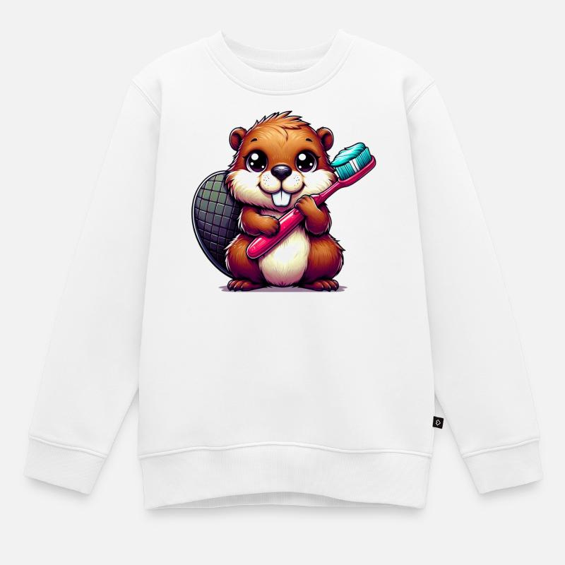 Castor - Sweat Premium enfant bio - blanc