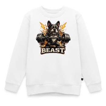 Beast Bulldog Kraftheben - Kinder Premium Organic Sweatshirt - Weiß - Vorne - AI Model Kid Male (0cm)