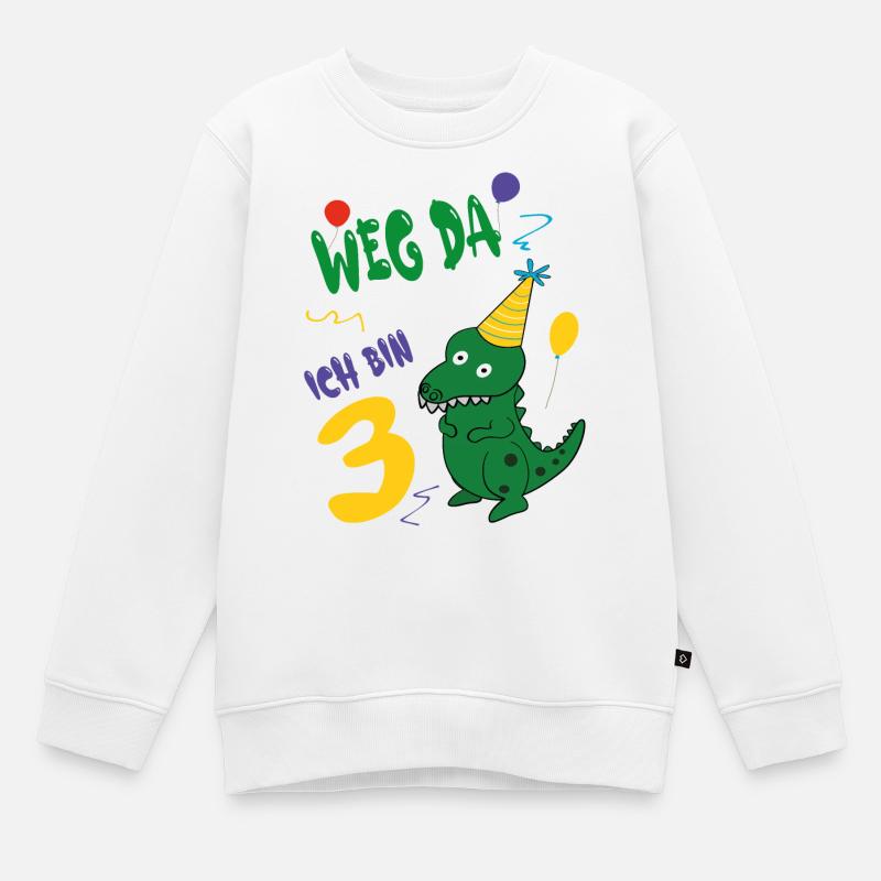 WEG DA ICH BIN 3 Dino Geburtstags Design - Kinder Premium Organic Sweatshirt - Weiß