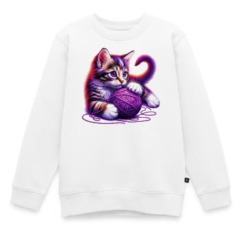 Le chat joue avec une pelote de laine - Sweat Premium enfant bio - blanc - Devant - AI Model Kid Male (0cm)