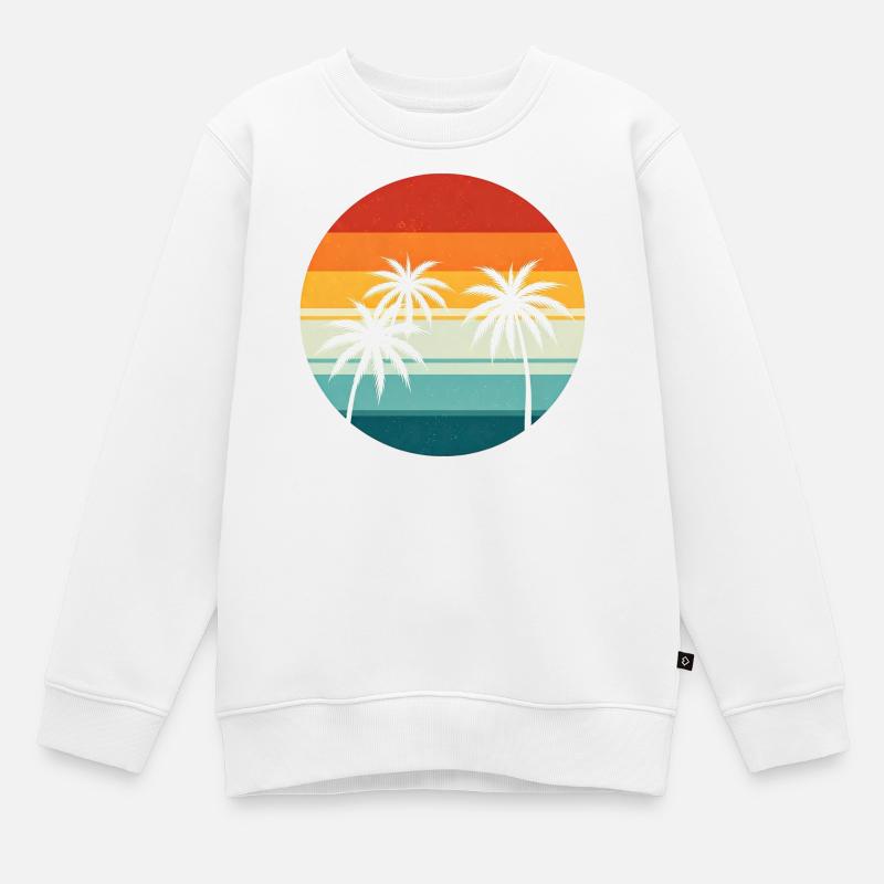 Palmier rétro coucher de soleil - Sweat Premium enfant bio - blanc