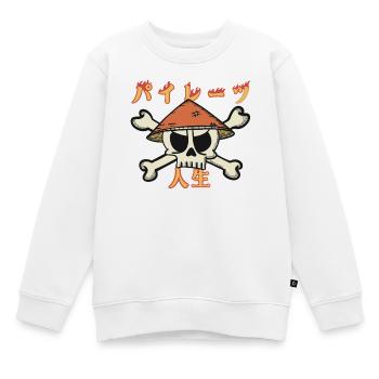 Une vie de pirate (en japonais) - Sweat Premium enfant bio - blanc - Devant - AI Model Kid Male (0cm)