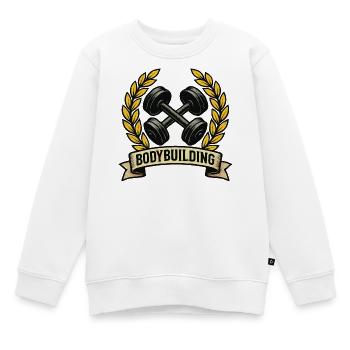 Körperaufbau mit Lorbeer-Dumbbells - Kinder Premium Organic Sweatshirt - Weiß - Vorne - AI Model Kid Male (0cm)