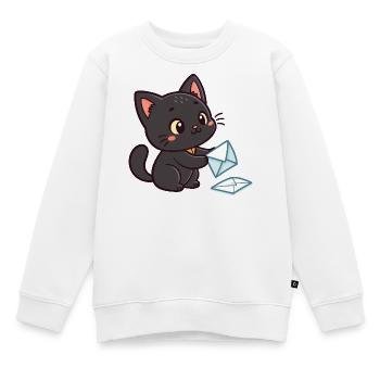Chat noir kawaii et enveloppes - Sweat Premium enfant bio - blanc - Devant - AI Model Kid Male (0cm)