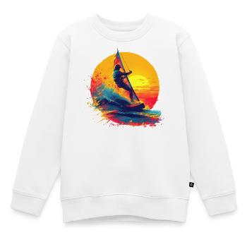 Planche à voile à l’ancienne - Sweat Premium enfant bio - blanc - Devant - AI Model Kid Male (0cm)