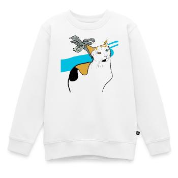 chat assis - Sweat Premium enfant bio - blanc - Devant - AI Model Kid Male (0cm)