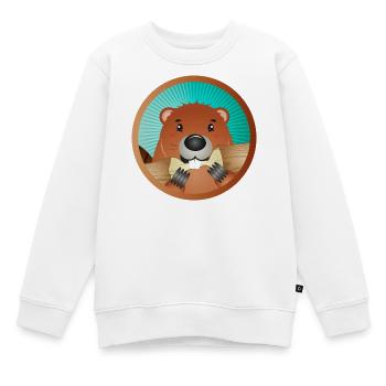 mignon rongeur patch - castor grignote le bois - Sweat Premium enfant bio - blanc - Devant - AI Model Kid Male (0cm)