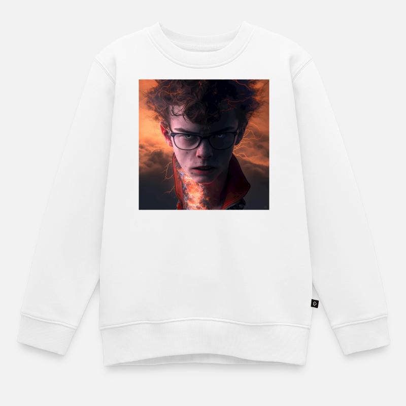Portrait elektrik -  Éclairs et Feu Intérieur - Sweat Premium enfant bio - blanc