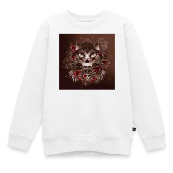 chat sombre et mystérieux dans la roseraie - Sweat Premium enfant bio - blanc - Devant - AI Model Kid Male (0cm)