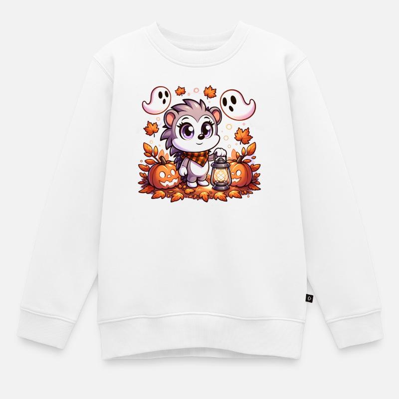 Halloween Igel mit niedlichen Geistern - Kinder Premium Organic Sweatshirt - Weiß