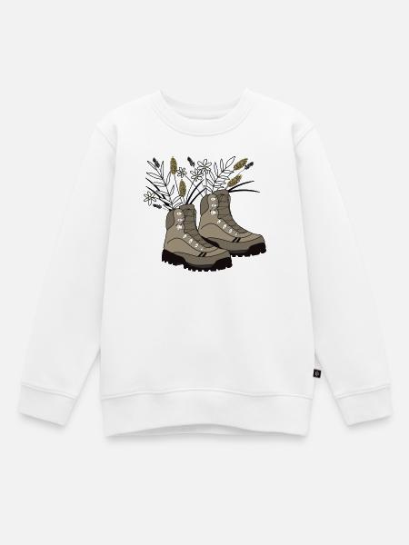 Wanderstiefel mit Wiesen-Blumen gefüllt - Kinder Premium Organic Sweatshirt - Weiß