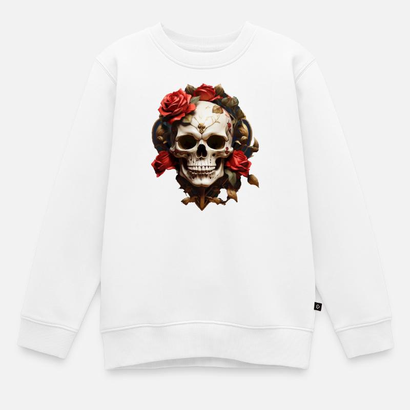 Rosen-Schädel Kranz - Kinder Premium Organic Sweatshirt - Weiß