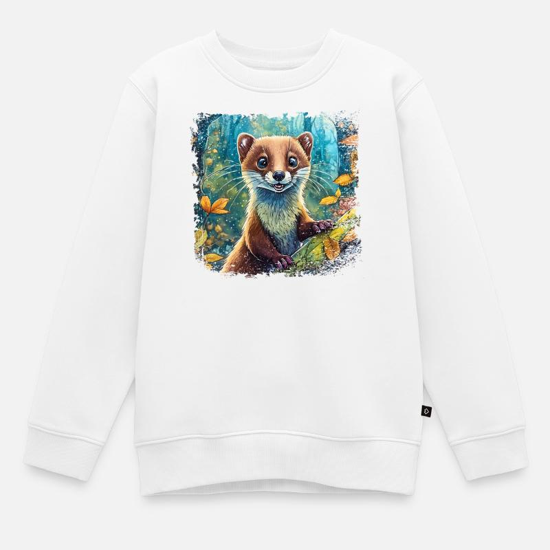 Gros plan d’une martre drôle de style comique - Sweat Premium enfant bio - blanc