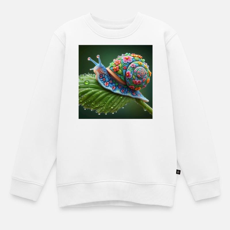 Escargot en fleurs - Sweat Premium enfant bio - blanc