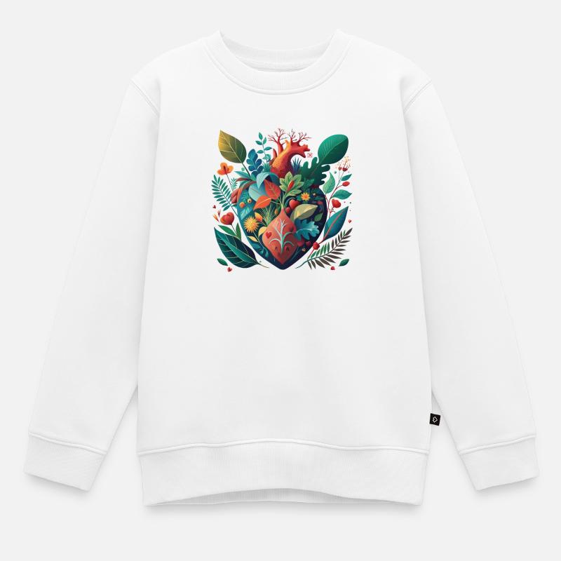 Cœur botanique arc-en-ciel - Sweat Premium enfant bio - blanc