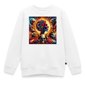 Crânes de fleurs vibrantes et chlorols - Sweat Premium enfant bio - blanc - Devant - AI Model Kid Male (0cm)