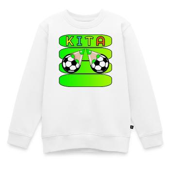 KITA FUßBALL NAMENSSCHILD - Kinder Premium Organic Sweatshirt - Weiß - Vorne - AI Model Kid Male (0cm)