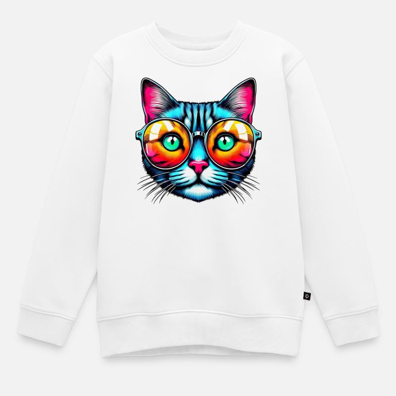 Chat avec des lunettes de soleil - Sweat Premium enfant bio - blanc