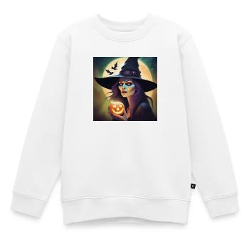 halloween, sorcière, citrouille - Sweat Premium enfant bio - blanc - Devant - AI Model Kid Male (0cm)