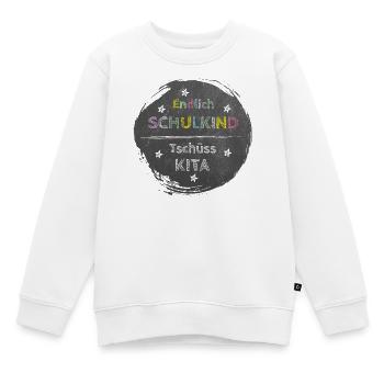 Finally a schoolchild - goodbye daycare | Chalkboard Design - Kids Premium Organic Sweatshirt - white - Front - AI Model Kid Male (0cm)