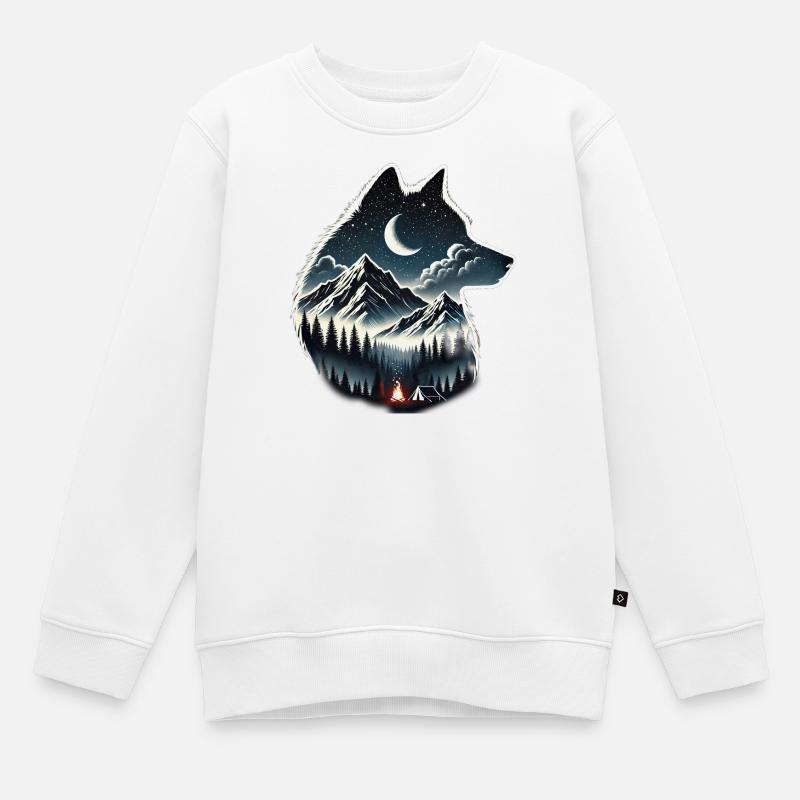 loup - Sweat Premium enfant bio - blanc