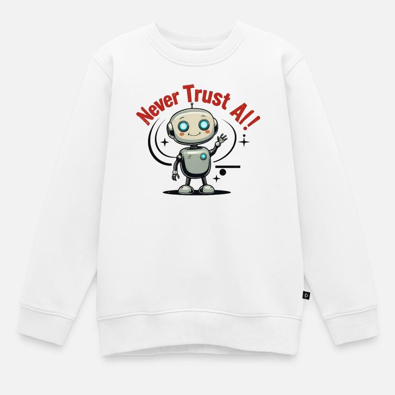 Never Trust AI - Kinder Premium Organic Sweatshirt - Weiß