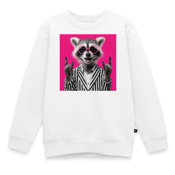 Waschbär mit Doppel Rock Handgeste - Kinder Premium Organic Sweatshirt - Weiß - Vorne - AI Model Kid Male (0cm)