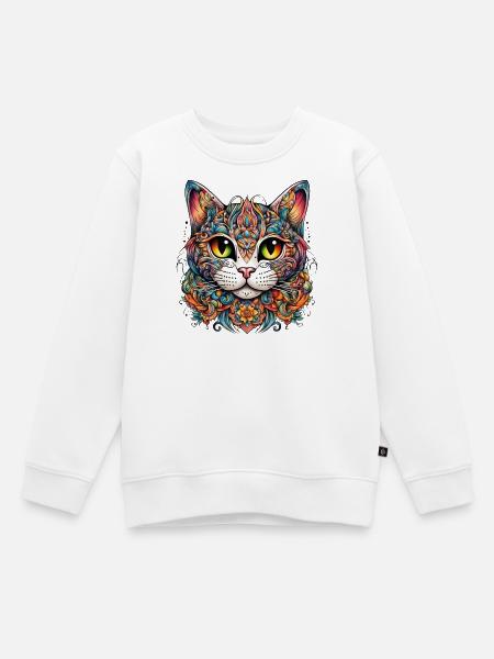 Katze im bunten Tattoo Style - Kinder Premium Organic Sweatshirt - Weiß