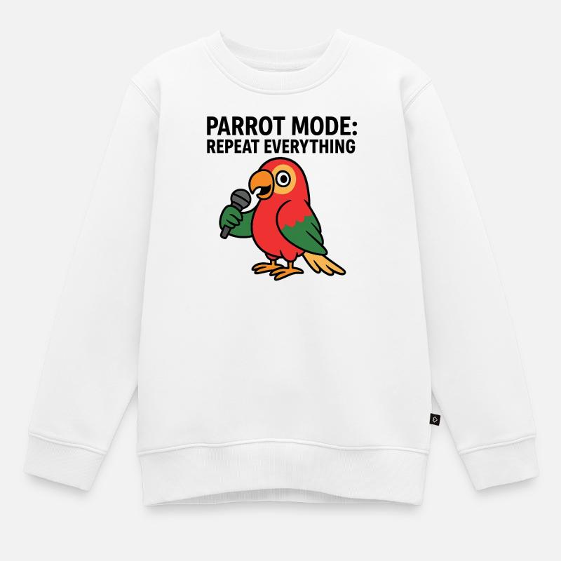 Vibrant Parrot With Microphone Illustration - Kids Premium Organic Sweatshirt - white