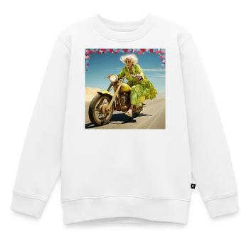 Oma auf Motorrad im Wüstensand Lebensfreude Alter - Kinder Premium Organic Sweatshirt - Weiß - Vorne - AI Model Kid Male (0cm)