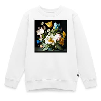 Blumenmeer mit Schmetterlingen barock flämisch  - Kinder Premium Organic Sweatshirt - Weiß - Vorne - AI Model Kid Male (0cm)