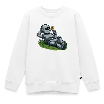 Roboter mit Blume auf einen Rasen - Kinder Premium Organic Sweatshirt - Weiß - Vorne - AI Model Kid Male (0cm)